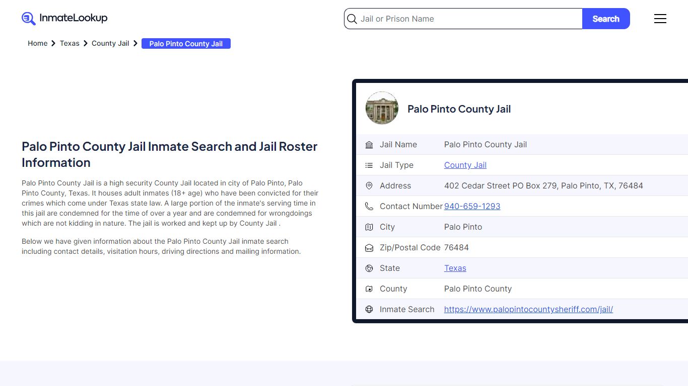 Palo Pinto County Jail Inmate Search and Jail Roster Information